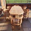 Teak Garden Furniture Set Oval 180-240 cm Extending Table (6 San Francisco Chairs) Green Cushions Included, One Size (teak64green)
