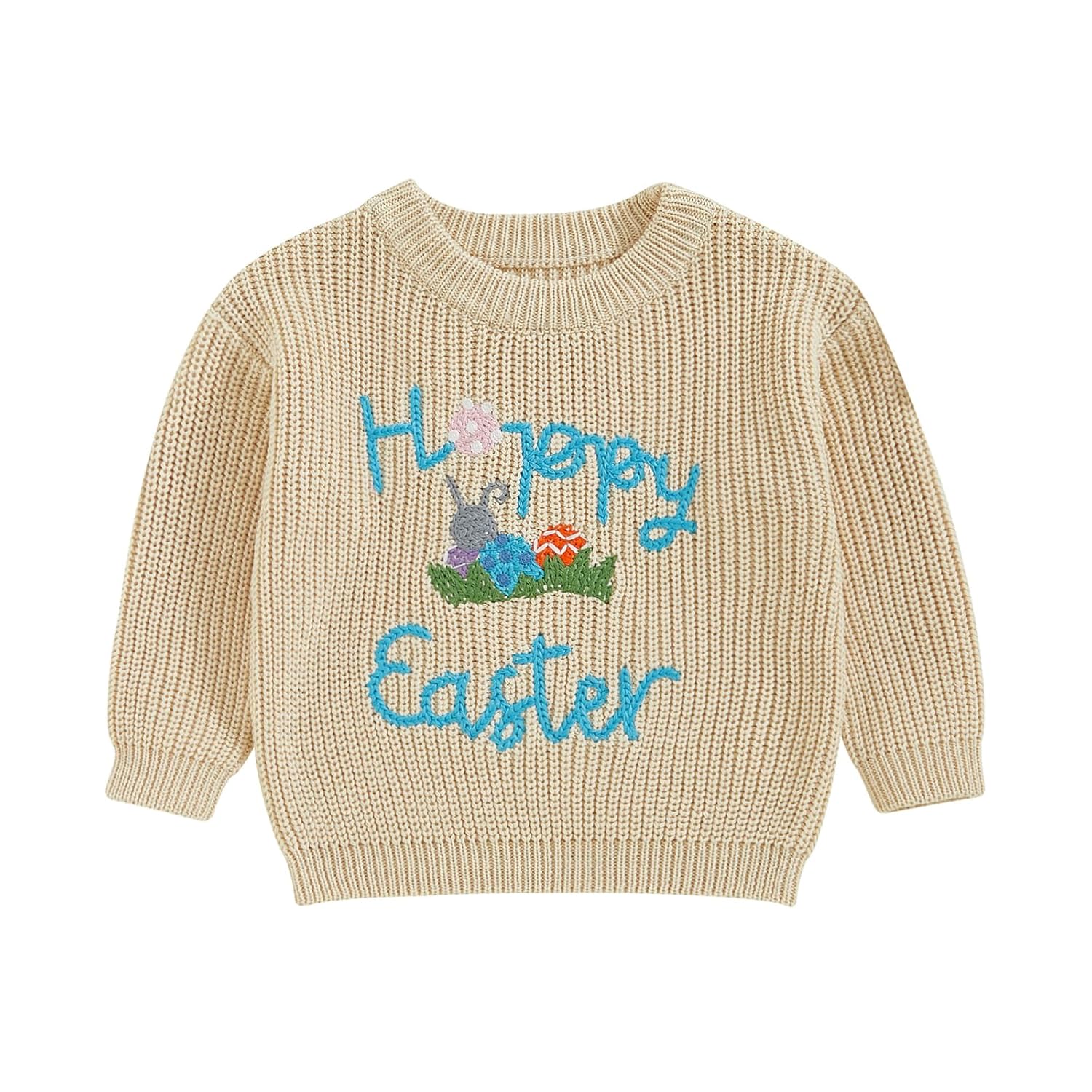 Toddler Baby Girl Boy Easter Jumper Embroidered Letter Sweater Long Sleeve Knitted Sweatshirt Clothes
