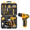 Tool Kit with Cordless Drill - DEKO Tool Box 126 Piece for Men,Woman and Home,DIY Hand Tool Set with 8V Electric Drill Screwdriver for Furniture Assembling,Home Maintenance(Yellow)