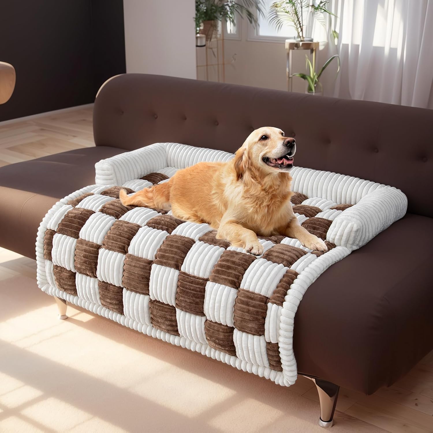 Topchances Pet Couch Covers for Sofa, Dog Sofa Bed Mat,Furniture Protector Pet Sofa Mat for Dogs and Cats, Dark Coffee, 75 * 75 * 13cm