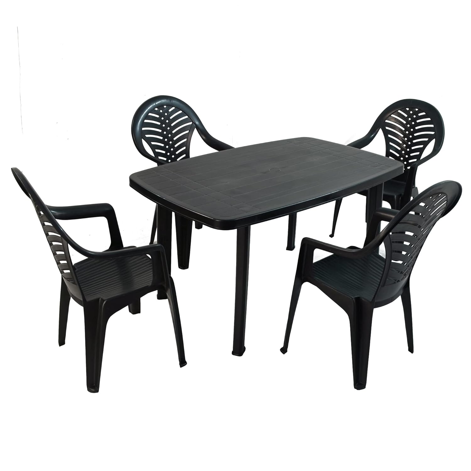 Trabella RIMINI Rectangular Outdoor Resin Plastic Patio Garden Furniture Set with 4 PINETO Stacking Chairs