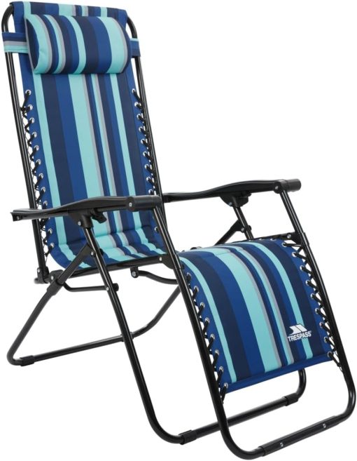 Trespass Padded Reclining Sun Lounger Summer Pool Patio Outdoors Garden Chair Zero Gravity Sunlounger Removable Headrest 113x64x98cm Glentilt