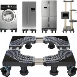 Upgrated Heavy Duty Furniture Dolly, Mobile Base with 4 Locking Wheels and 4 Strong Feet, Adjustable Fridge Stand, Washing Machine Stand, for Washer Dryer...
