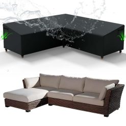V-Shape Garden Furniture Covers Waterproof, 215x215x87CM Outdoor Rattan Furniture Cover, Heavy Duty 600D Oxford Fabric Garden Corner Sofa Cover, Patio Furniture Cover with Air...