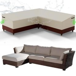 V-Shape Garden Furniture Covers Waterproof, 300x300x87CM Outdoor Rattan Furniture Covers Windproof, Heavy Duty 600D Oxford Fabric Corner Sofa Cover, Patio Furniture Covers with...