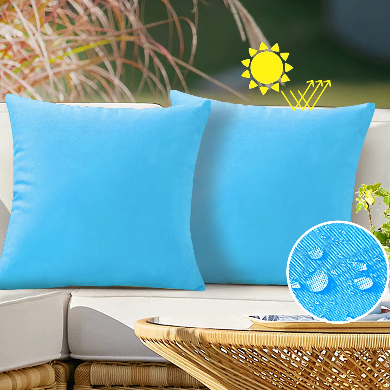 VAKADO Outdoor Waterproof Throw Pillow Covers 18x18 Set of 2 Decorative SkyBule Patio Furniture Cushion Cases Outside Decor for Couch Garden Bench Porch