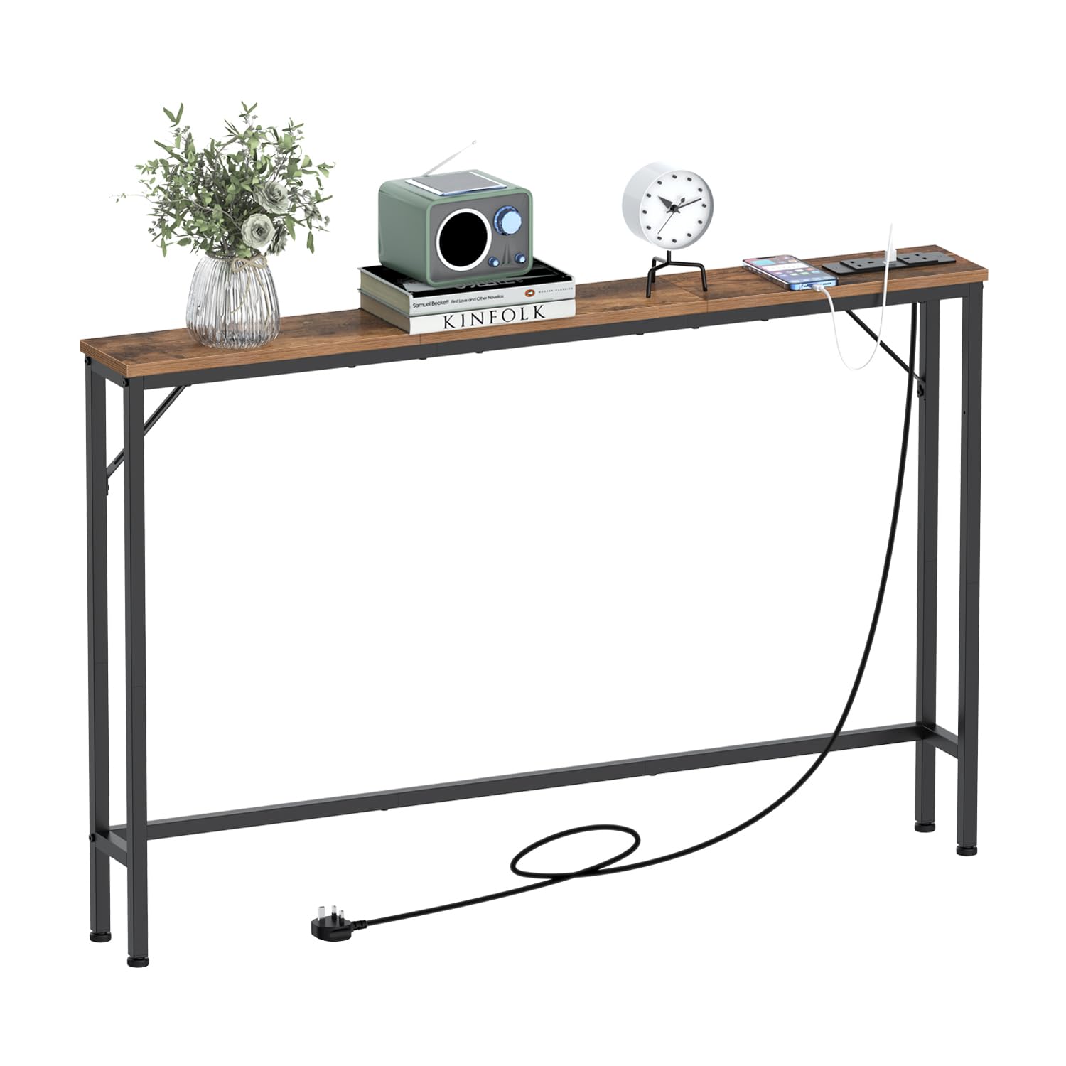 VEDECASA 5.9" Skinny Console Table with Charging Station Narrow Long Behind Couch Table with Power Outlets USB Ports Slim Sofa Table for Entryway Living Room Hallway Office...