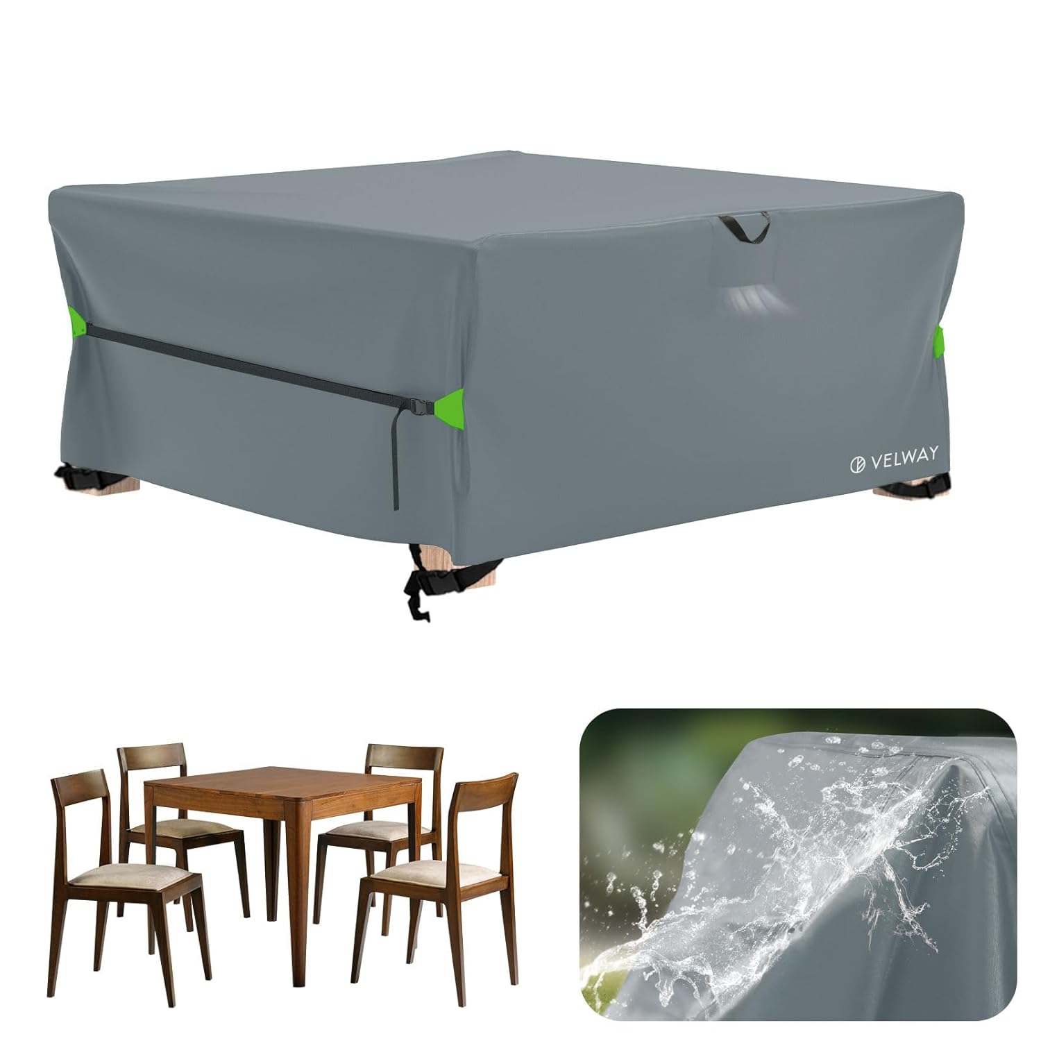 Velway Rattan Garden Furniture Covers: Waterproof 200x200x71cm Square Outdoor Table Cover with Air Vent Anti-UV Windproof for Patio Cube Dining Set - Grey