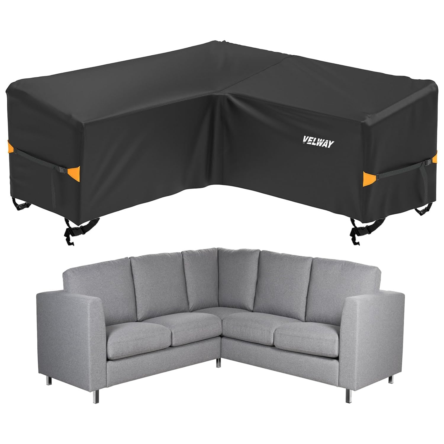 Velway V-Shape Garden Sofa Cover - Waterproof Rattan Corner Garden Furniture Covers with Windproof Straps - 420D Oxford Fabric Anti-UV Outdoor Patio L-Shape Dining Set Cover...