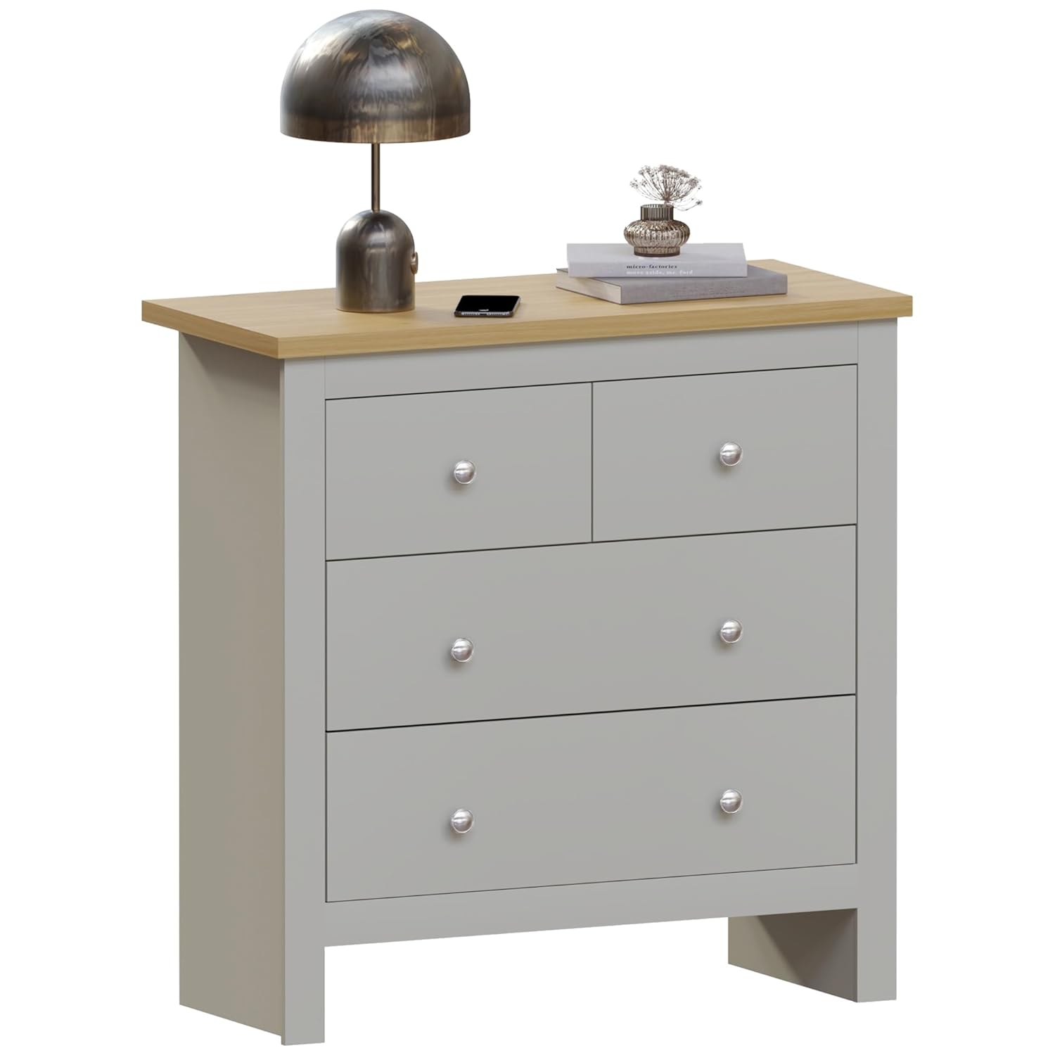 Vida Designs Arlington 2+2 Chest of Drawers Cabinet Storage Modern Bedroom Furniture (Grey)