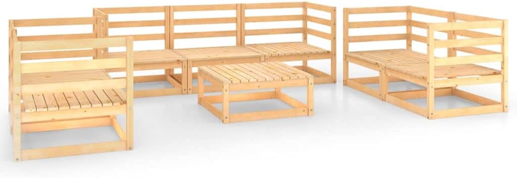 vidaXL Solid Pine Wood Garden Lounge Set - 8 Pieces, Retro Brown Seating Ensemble for Outdoor/Patio/Deck, Square Table