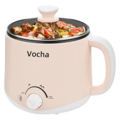 Vocha Electric Hot Pot with Keep Warm Function, 1.6L Non-Stick Electric Skillet, Portable Travel Cooker, Mini Multi-Cooker for Pasta Noodles, Soup, Boiled Eggs, Vegetables, Meat...