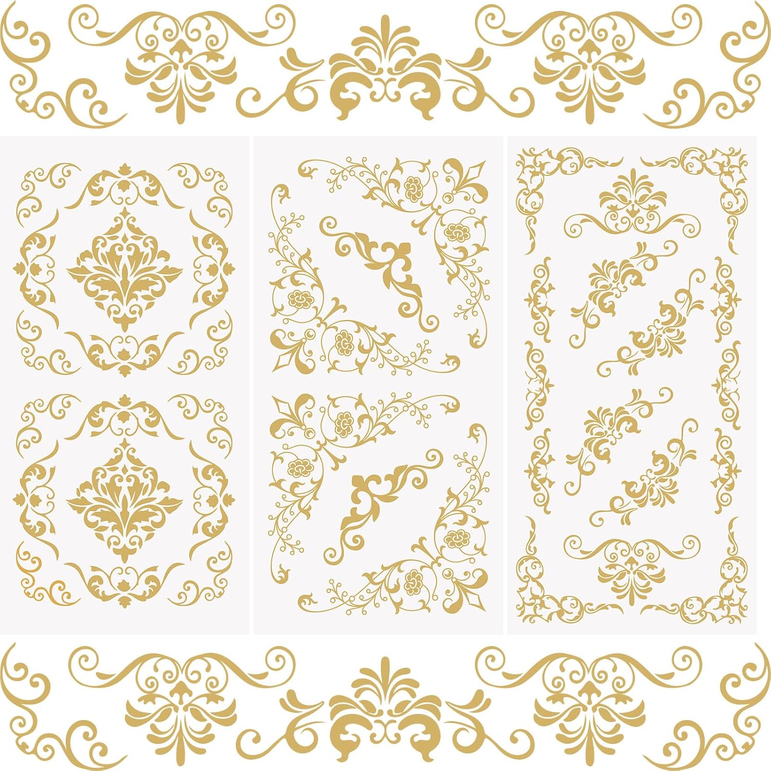 WANDIC 3 Pcs Rub on Transfer Stickers Golden Retro Border Decals European Style Stickers for DIY Scrapbooking Photo Albums Furnitures