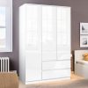 Wardrobes for Bedroom High Gloss 3 Door 2 Drawer Wardrobe with Shelf Hanging Rail Cloth Storage Wooden Wardrobe with Drawer Large Cupboard Bedroom Furniture, White