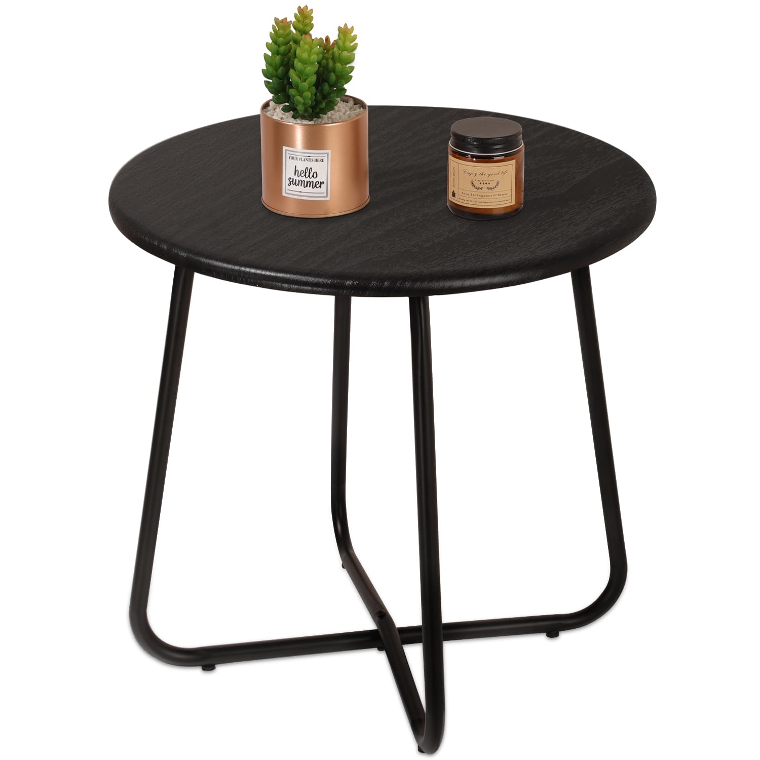 WDSHIYI Outdoor Patio Side Table Small Round Side Tables Black Patio End Table Small Round Anti-Rust Metal Style for Garden, Yard, Living Room, Balcony