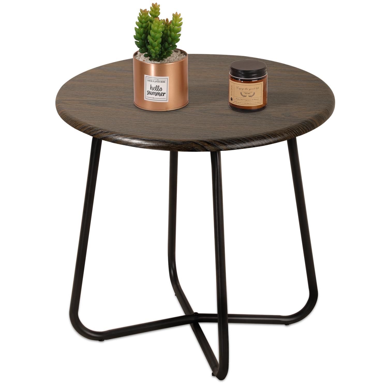 WDSHIYI Patio Round Metal Side Snack Table, Small Round Anti-Rust Metal Style for Garden Balcony, Yard,Living Room,Brown