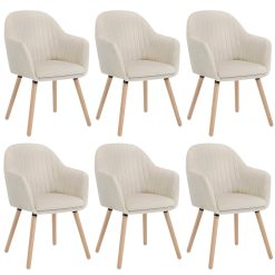 WOLTU Cream White Kitchen Dining Chairs Set of 6 PCS Upholstered Counter Lounge Living Room Corner Chairs with Arms & Backrest Solid Wood Legs Reception Chairs Velvet Tub Chairs...