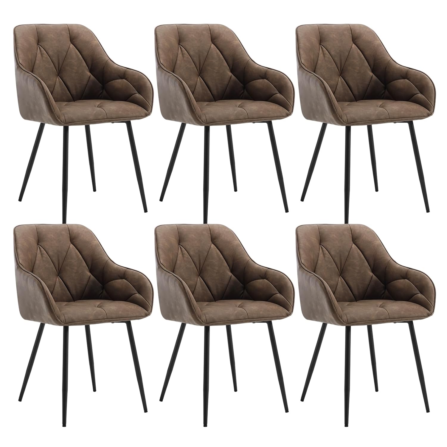 WOLTU Set of 6 Dining Chairs Kitchen Chairs Upholstered Living Room Chairs with Backrest, Armrests, Metal Legs, Ergonomic Chairs for Lounge, Office, Dressing Table Chairs, Faux...