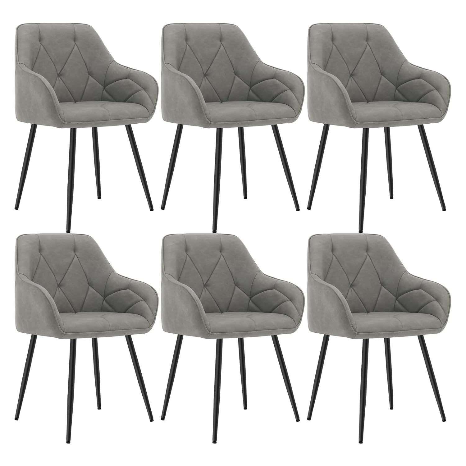 WOLTU Set of 6 Dining Chairs Kitchen Chairs Upholstered Living Room Chairs with Backrest, Armrests, Metal Legs, Ergonomic Chairs for Lounge, Office, Dressing Table Chairs, Faux...