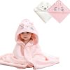 WRQIOO 2 Pcs Hooded Baby Towel, Absorbent Baby Towel with Hood, Animal Design Cute Baby Bath Towel, Soft baby towels newborn for Baby Boys Girls 31.5 x 31.5 Inch (Cat+Bear)