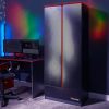 X-Rocker Carbon-Tek Black 2 Door 1 Drawer Wardrobe with Ambient Customisable RGB Lighting Hanging Bar, Wooden Clothes Storage Cupboards Unit for Kids Bedroom Furniture - GREY/RED