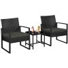 Yaheetech 3-Piece Rattan Garden Furniture Set, 2 Seater Chairs & 1 Table for Balcony with Cushions for House/Porch/Garden/Backyard/Outdoor Use, Black/Gray