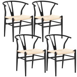 Yaheetech Set of 4 Dining Chair Weave Armchair Modern Accent Chairs for Living Room Dining Room Y-Shaped Backrest Chair Black