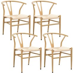 Yaheetech Wishbone Dining Chair Weave Chair Mid-Century Metal Dining Chair Y-Shaped Armchair Hemp Seat Accent Chair for Kitchen, Dining, Living Room Side Chairs Set of 4 Wood...