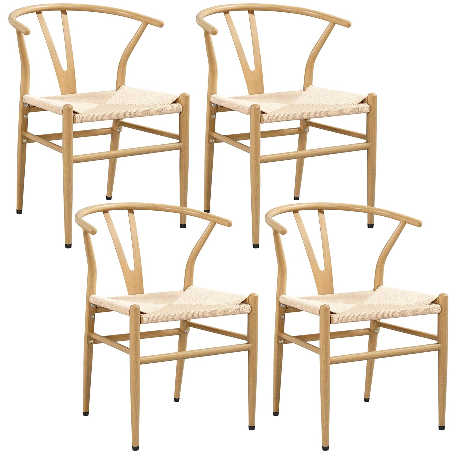Yaheetech Wishbone Dining Chair Weave Chair Mid-Century Metal Dining Chair Y-Shaped Armchair Hemp Seat Accent Chair for Kitchen, Dining, Living Room Side Chairs Set of 4 Wood...