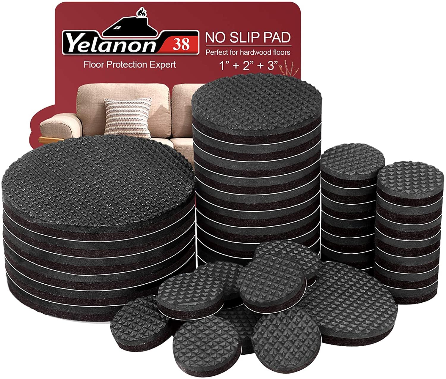 Yelanon Non Slip Furniture Pads 38pcs(25+50+75) mm Furniture Grippers, Non Skid Self Adhesive Rubber Feet Furniture Feet,Anti Slide Furniture Hardwood Floor Protector for Keep...