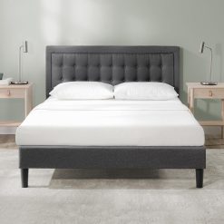 Zinus Dachelle Double Bed frame - Bed 135x190 cm - 35 cm Height - Upholstered Platform Bed frame with Wood slat support - Dark Grey