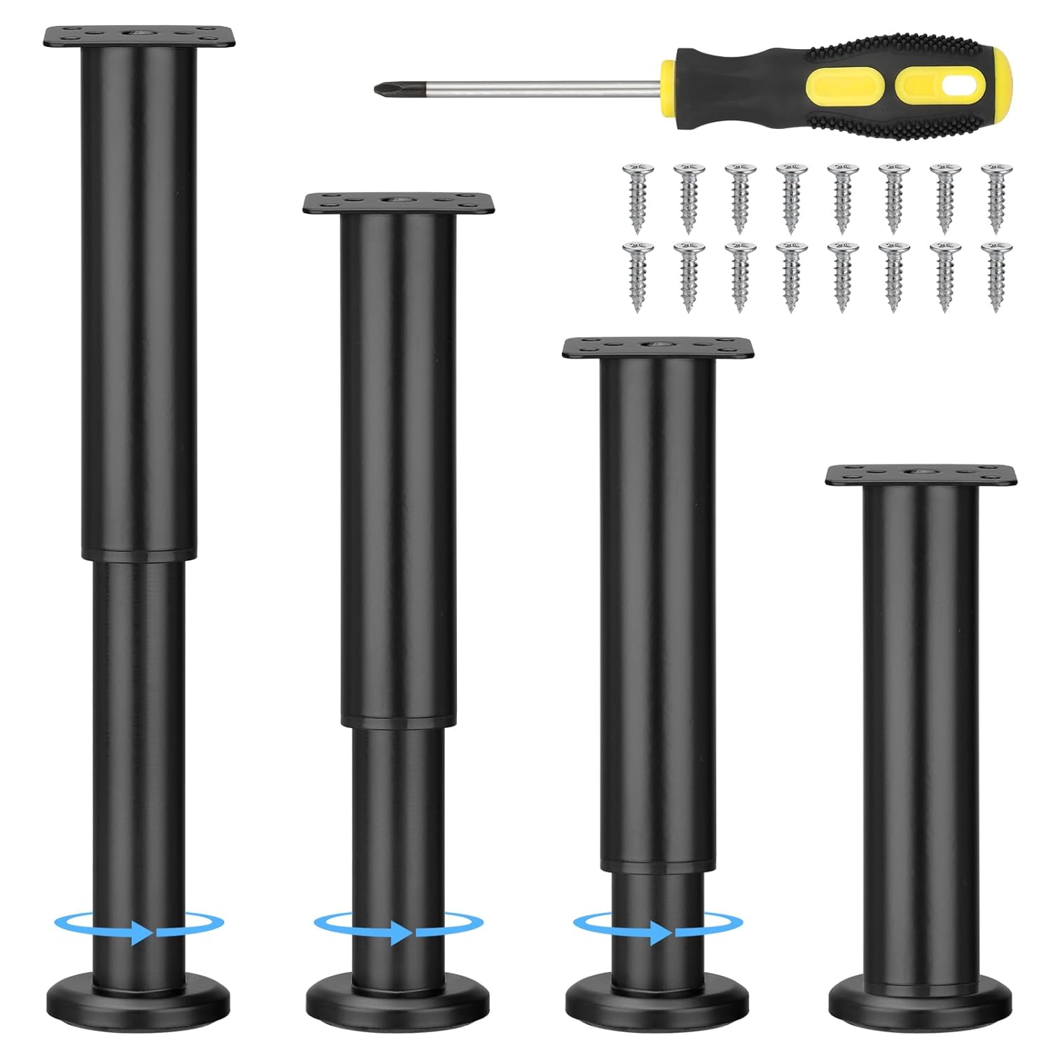 Zocipro 4Pcs Furniture Legs, Heavy Duty Black Adjustable Cabinet Legs 18-30cm with 16 Screws, Metal DIY Furniture Replacement Support Feet Legs for Sofa Table Chair Desk Kitchen...