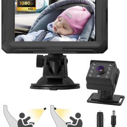 1080P Baby Car Camera Car Mirror 4.3'' Display Baby Monitor Camera for Back Seat with Clear IR Night Vision 360° Wide Angle Adhesive Mount Rear View Mirror In Driving for Child...