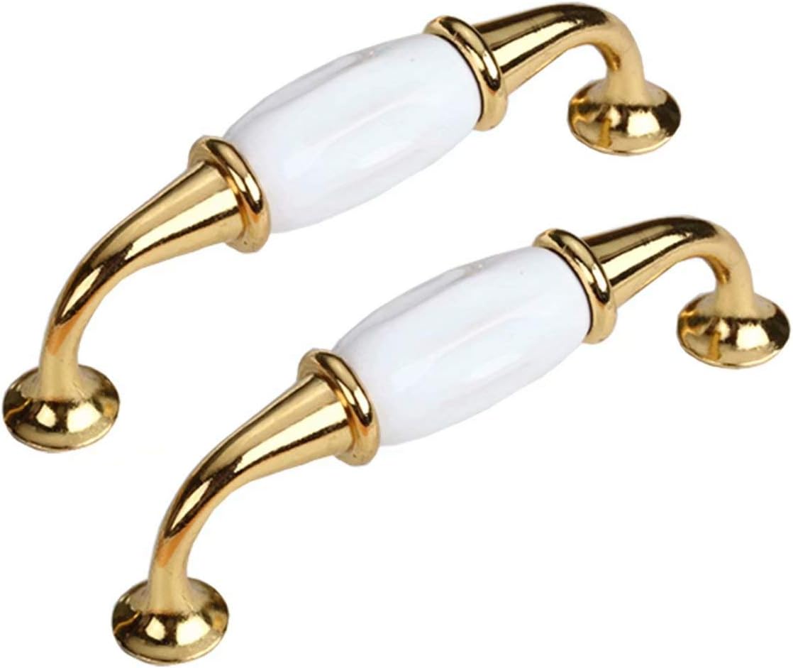 2PCS Cabinet Knobs - Classic White Ceramic Drawer Pulls,Decorative Antique Handles for Furniture, Kitchen, Dresser, Wardrobe, Door, Office