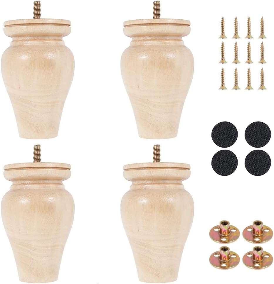 4PCS Wooden Furniture Legs Height Sofa Legs Replacement Armchair Feet Wood Couch Cabinets Legs with Mounting Plate and Screws for Sofa Couch Armchair Cabinet, 11cm