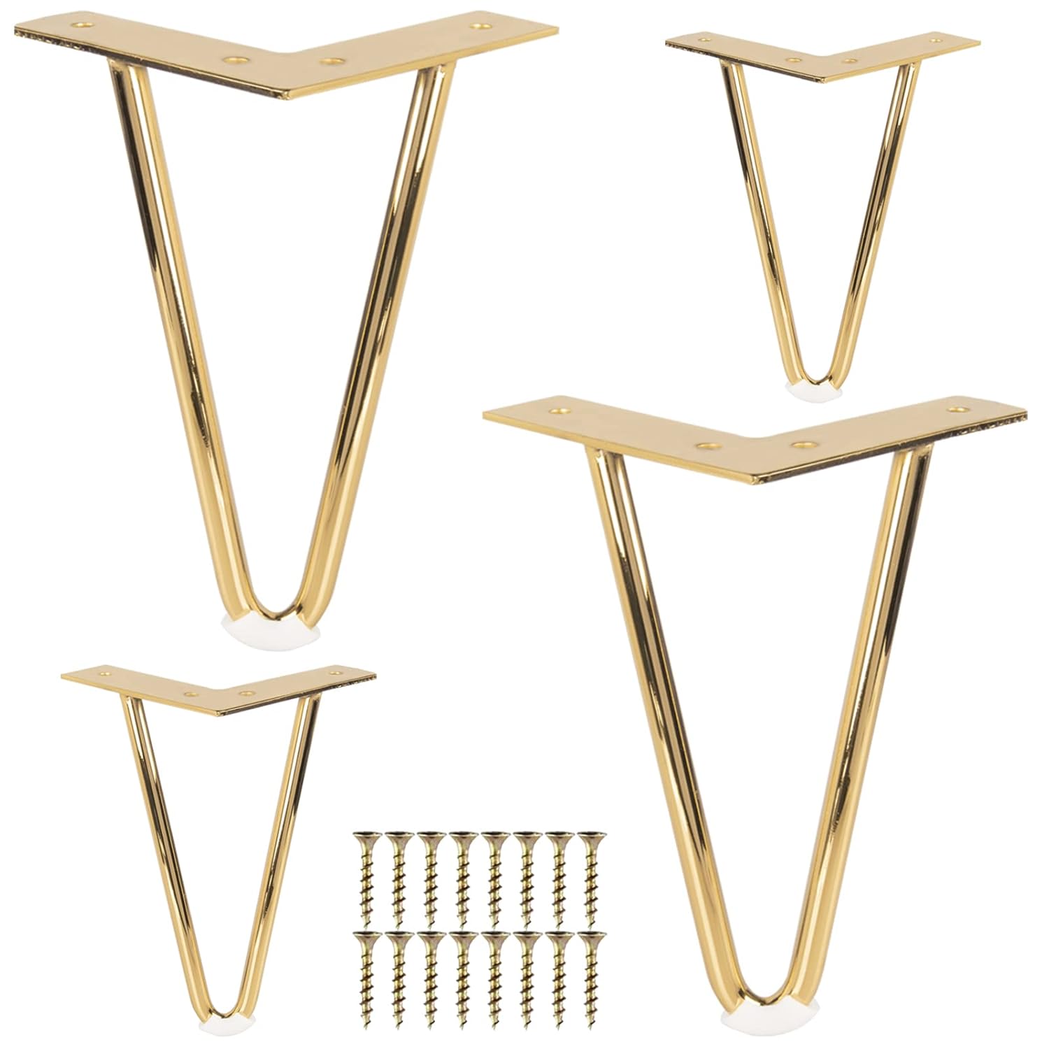 6 Inch / 15cm Hairpin Legs, Set of 4 Metal Heavy Duty Furniture Legs with Rubber Floor Protectors & Screws for DIY Cabinet Sofa Couch Cabinet Chair Nightstand Gold