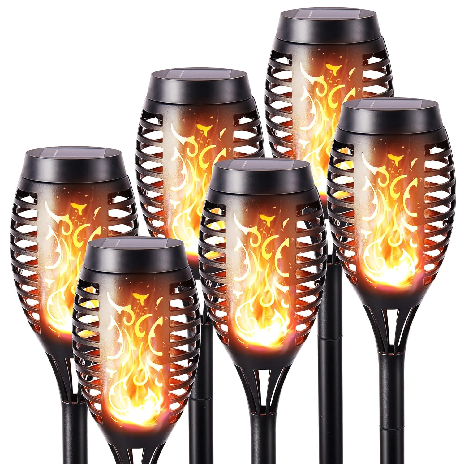 6 Pack Solar Flickering Dancing Flame Lights Waterproof Solar Torch Lights for Outdoor Garden Patio Pathway Yard Driveway Halloween Decorative