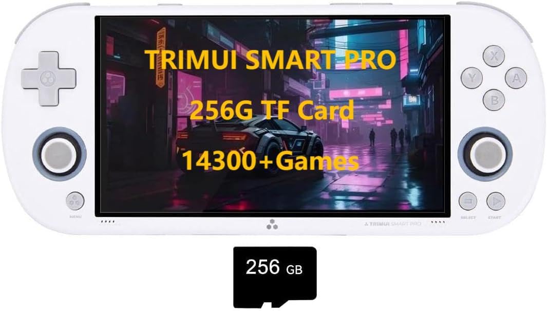 Actualia TRIMUI Smart PRO 5-Inch Handheld Game Console Pre-Installed 14300+ Games Built-in 256G SD Card Linux System A133P Processor Support WiFi Multiplayer Online Battle (White)