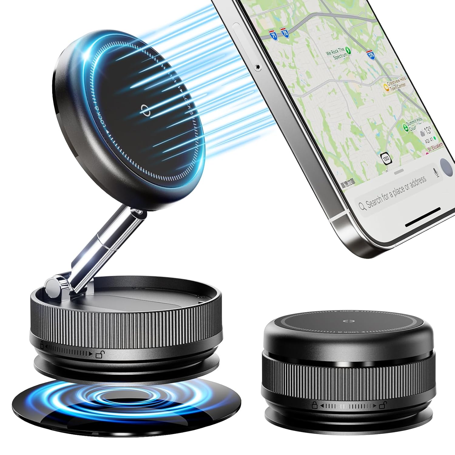 Adjustable Vacuum Magnetic Phone Holder - Klearlook Upgraded Vacuum Magnetic Phone Stand, 360° Rotating & Foldable Vacuum Suction Phone Mount for...