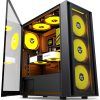 AMANSON PC Case- Pre-Install 6 PWM Fans，ATX Mid Tower Gaming Case，Mesh Computer Case with Opening Tempered Glass Side Panel, H05,Black