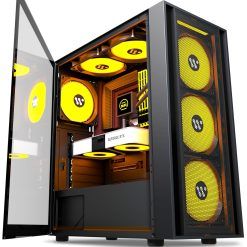 AMANSON PC Case- Pre-Install 6 PWM Fans，ATX Mid Tower Gaming Case，Mesh Computer Case with Opening Tempered Glass Side Panel, H05,Black