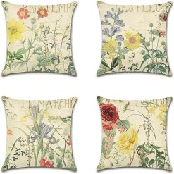 Artscope Set of 4 Decorative Cushion Covers 45x45cm, Vintage Yellow Flower Pattern Waterproof Throw Pillow Covers, Perfect to Outdoor Patio Garden Bench Living Room Sofa...