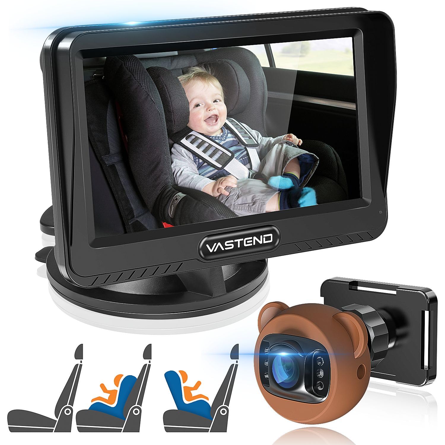 Baby Car Camera HD 1080P, 4.3'' Car Camera for Baby 5 Mins Easy Installation with 150° Wide View and Night Vision Function Travel Safety Kit