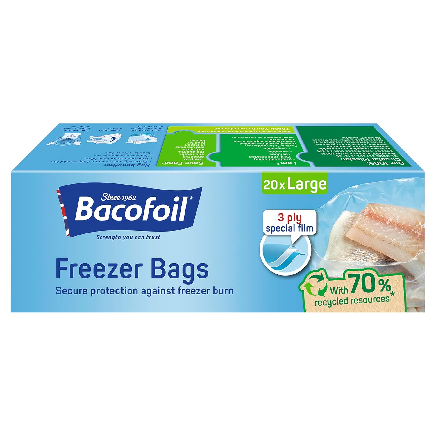 Bacofoil 20 Freezer Bags Large 6 litre 29x47cm White