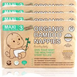Beaming Baby Organic Bamboo Eco Nappies Size 3 (7-11 kg / 16-25 lb) - 104 Biodegradable Diapers (4 Packs x 26) Monthly Pack. Hypoallergenic, Recyclable Paper Packaging