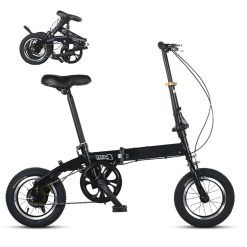 BradOc Adult adolescents folding bike in 12 inch rapid filling system Light frame singlespeed double disc brakes folding bike, for height 110-160cm