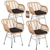 CASARIAÂ® Set of 4 Bali Poly Rattan Wicker Chairs | 5cm Thick Padding and Armrest | Weatherproof Garden Chairs | Balcony Kitchen Dining Room Conservatory Patio Deck Furniture