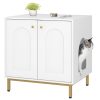 Cat Litter Box Enclosure, Hidden Litter Box Furniture with Double Doors, Wooden Pet House Side End Table, Tall Legs, 50 x 60 x 61 cm, Living Room, Bedroom, White and Gold CB81203G