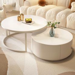 Circle Coffee Tables for Living Room,Extendable Coffee Table,Round Coffee Table Set of 2,Center Coffee Table with Drawers,Easy Assembly,for Living Room Bedroom Office...
