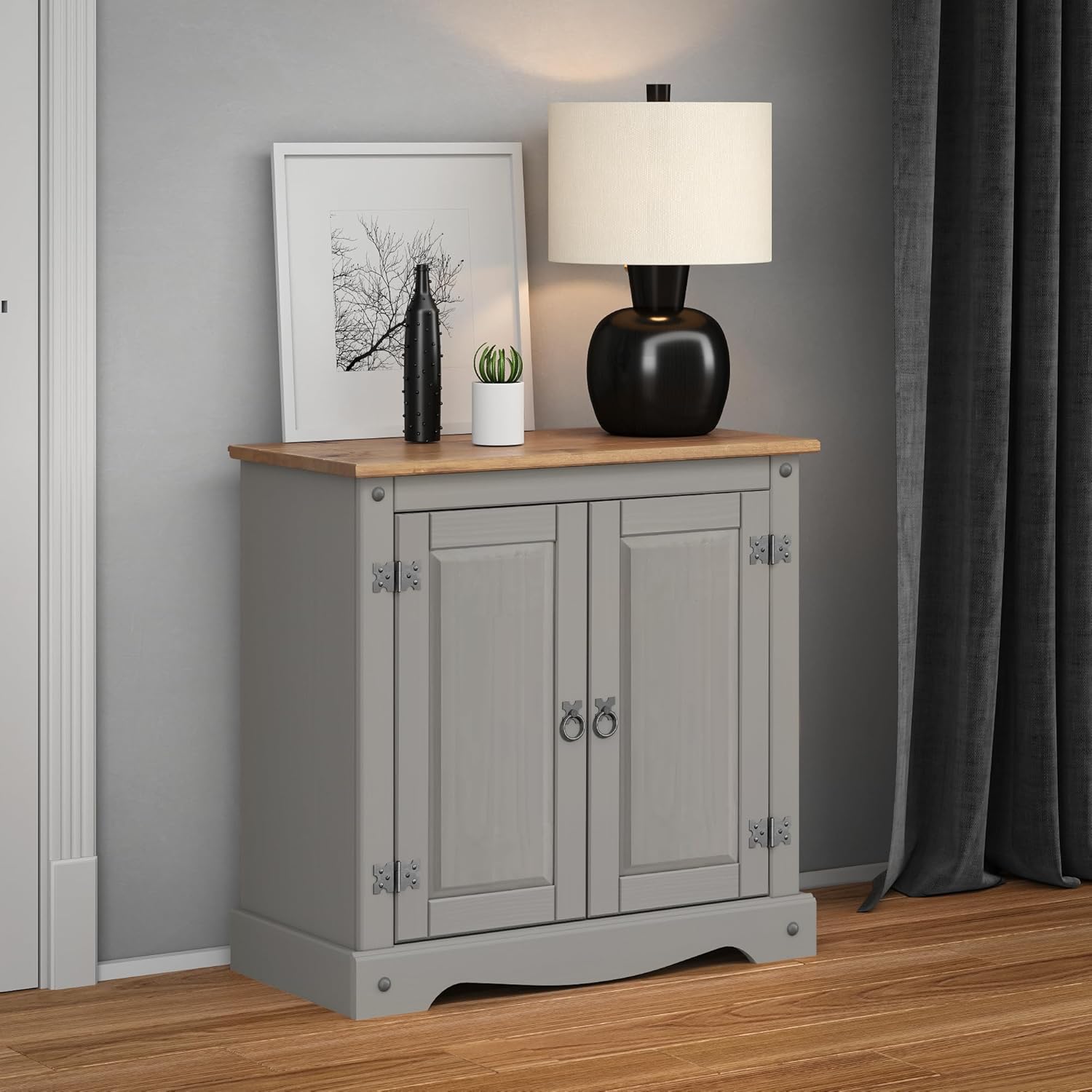 Corona Grey Wax 2 Door Sideboard Cupboard